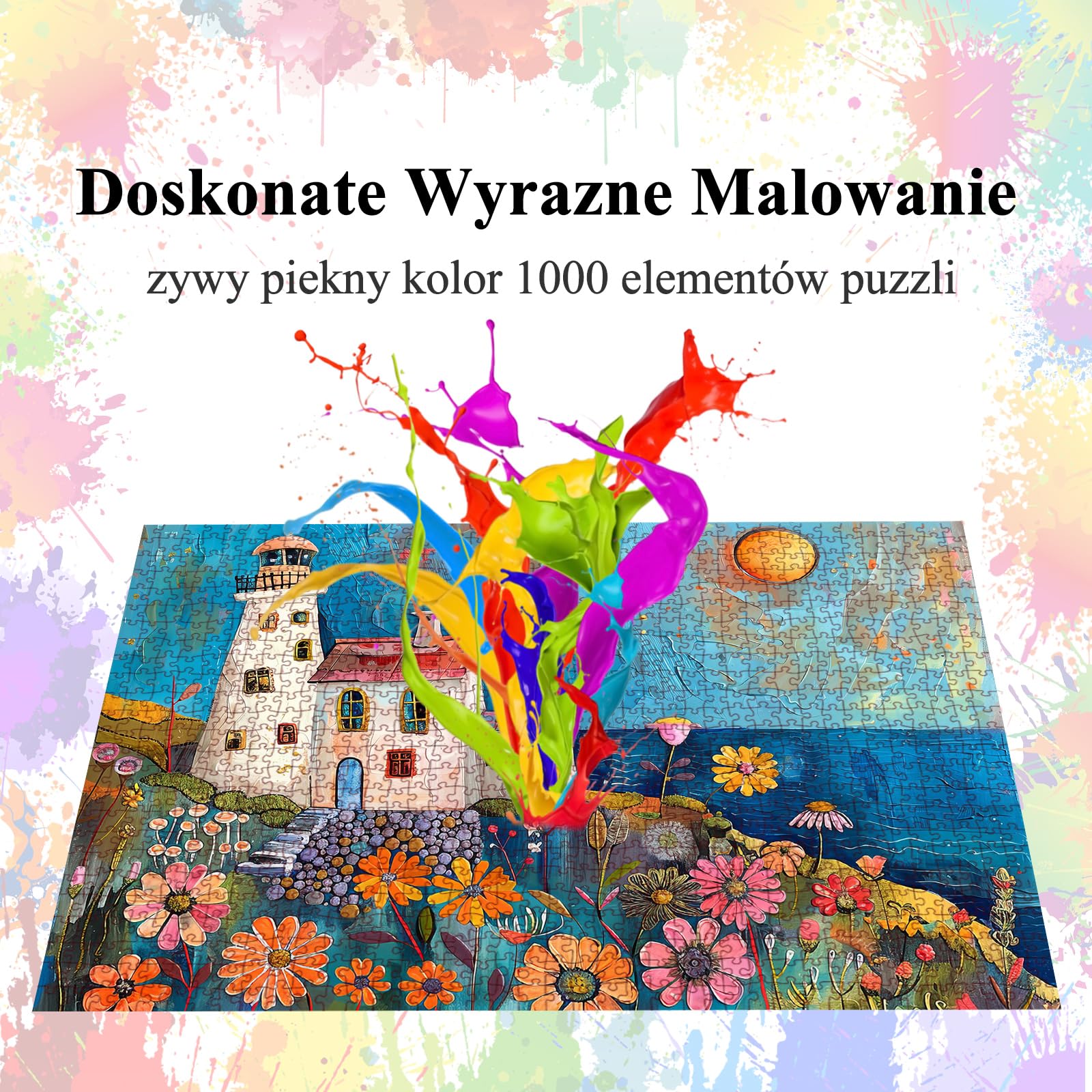 Puzzle dla dorosłych, 1000 elementów, do malowania lighthouse z plakatem, części idealnie pasują do siebie, litery na odwrocie, bez kurzu, prezent dla starszych seniorów (70 x 50 cm)