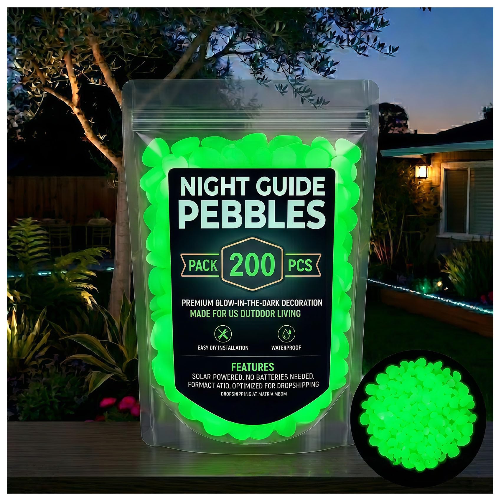 2026 New Colorful Glow-in-the-Dark Garden Stones – Glowing Pebbles for Garden, Pathway, Fish Tank & Outdoor Decor, Safe & Reusable Night Guide (Green,200)