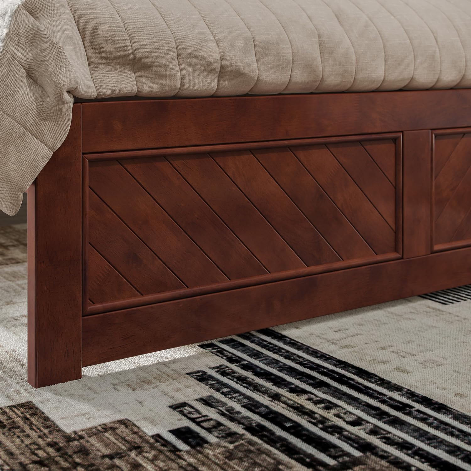 HomeStock Queen Platform Bed with Matching Footboard in Walnut