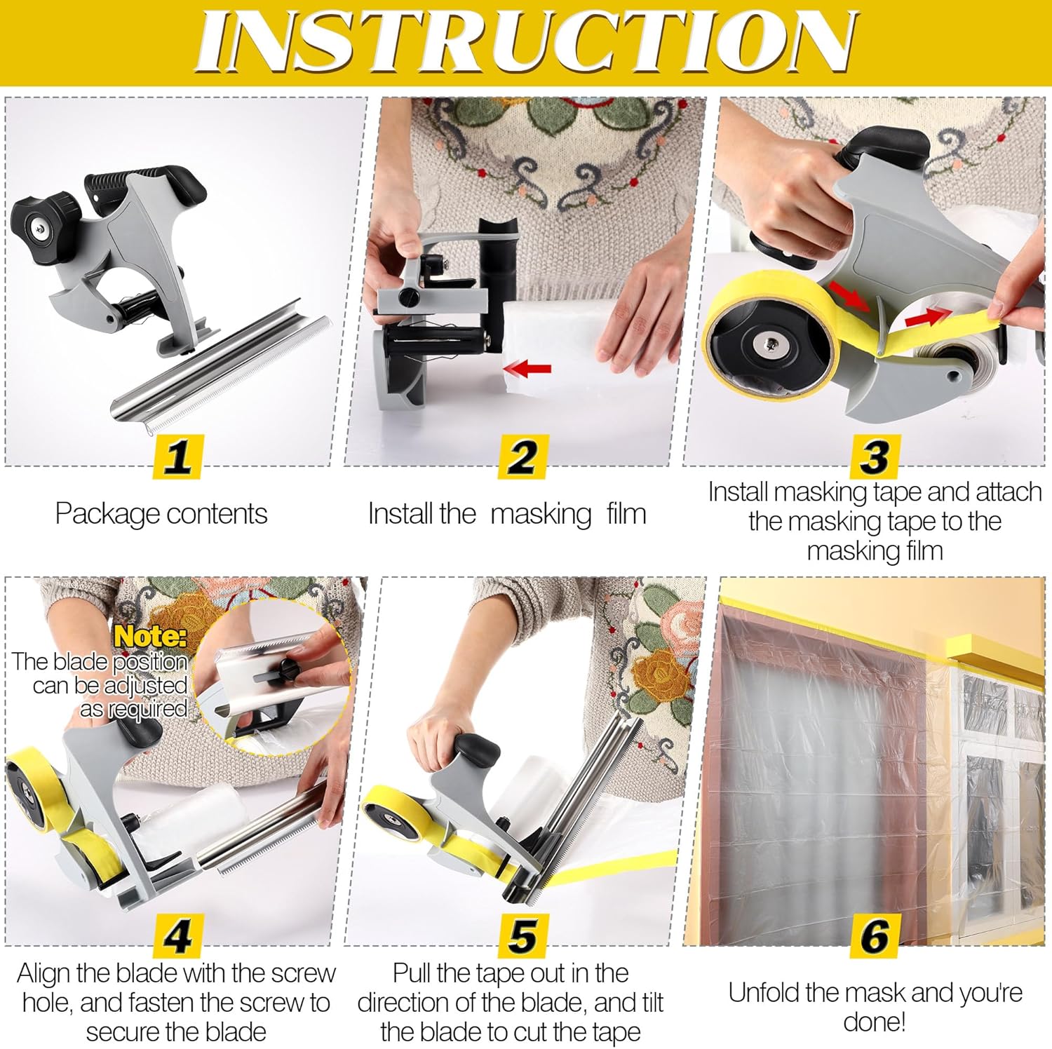 Enhon Painter's Tape and Masking Film Dispenser Kit with 12 Inch Film Blade for CuttingTape, Masking Film & Paper, Masking Tool for Home, Office Improvements Protects Surfaces from Paint Splatters
