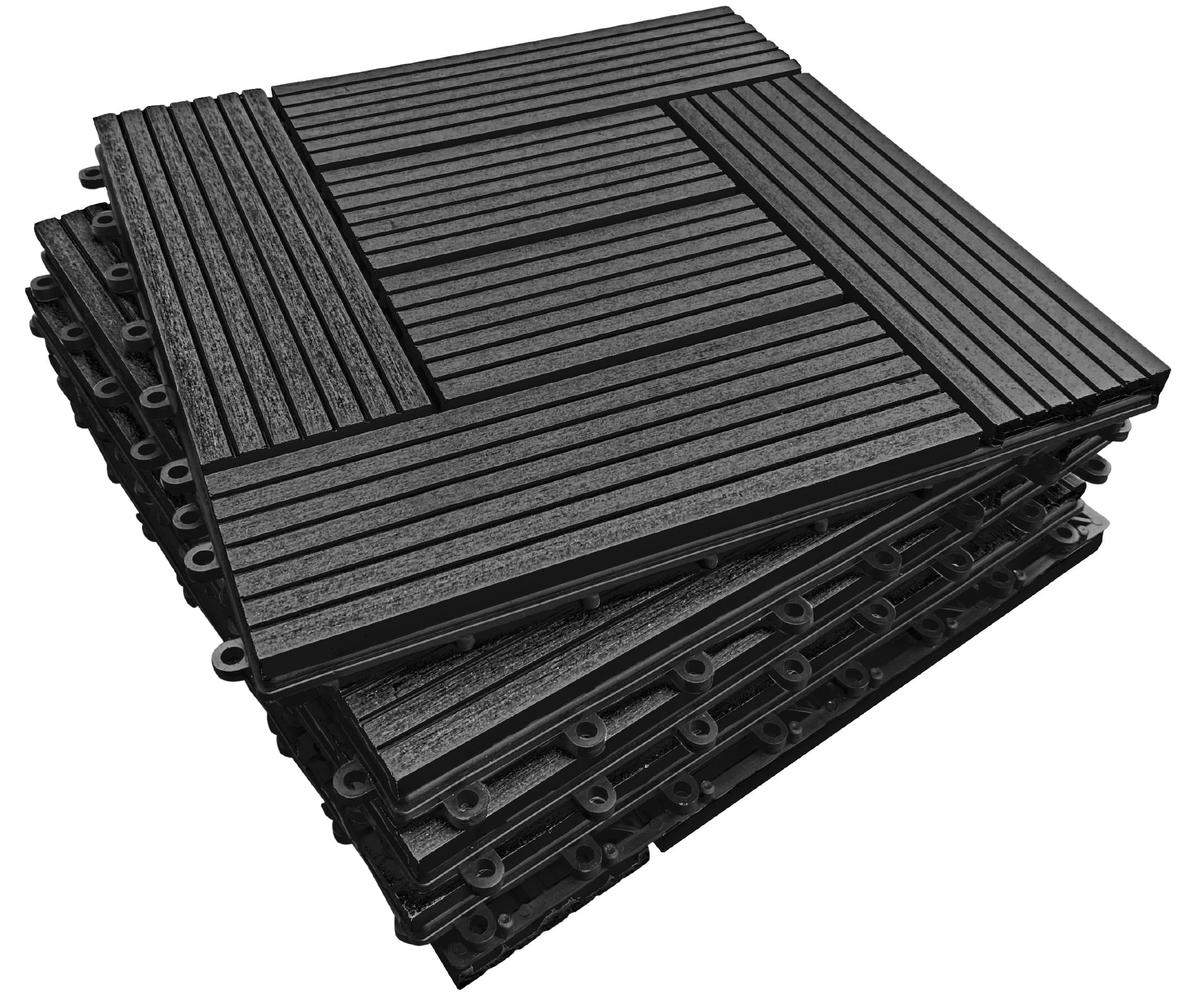 CLICK-DECK Composite Decking Tiles 30x30cm Interlocking Outdoor Deck Tiles | Patio, Balcony, Roof Terrace & Hot Tub | Easy Installation | Low Maintenance, Weather-Resistant (18 Tiles, Ebony Mosaic) โ image 1