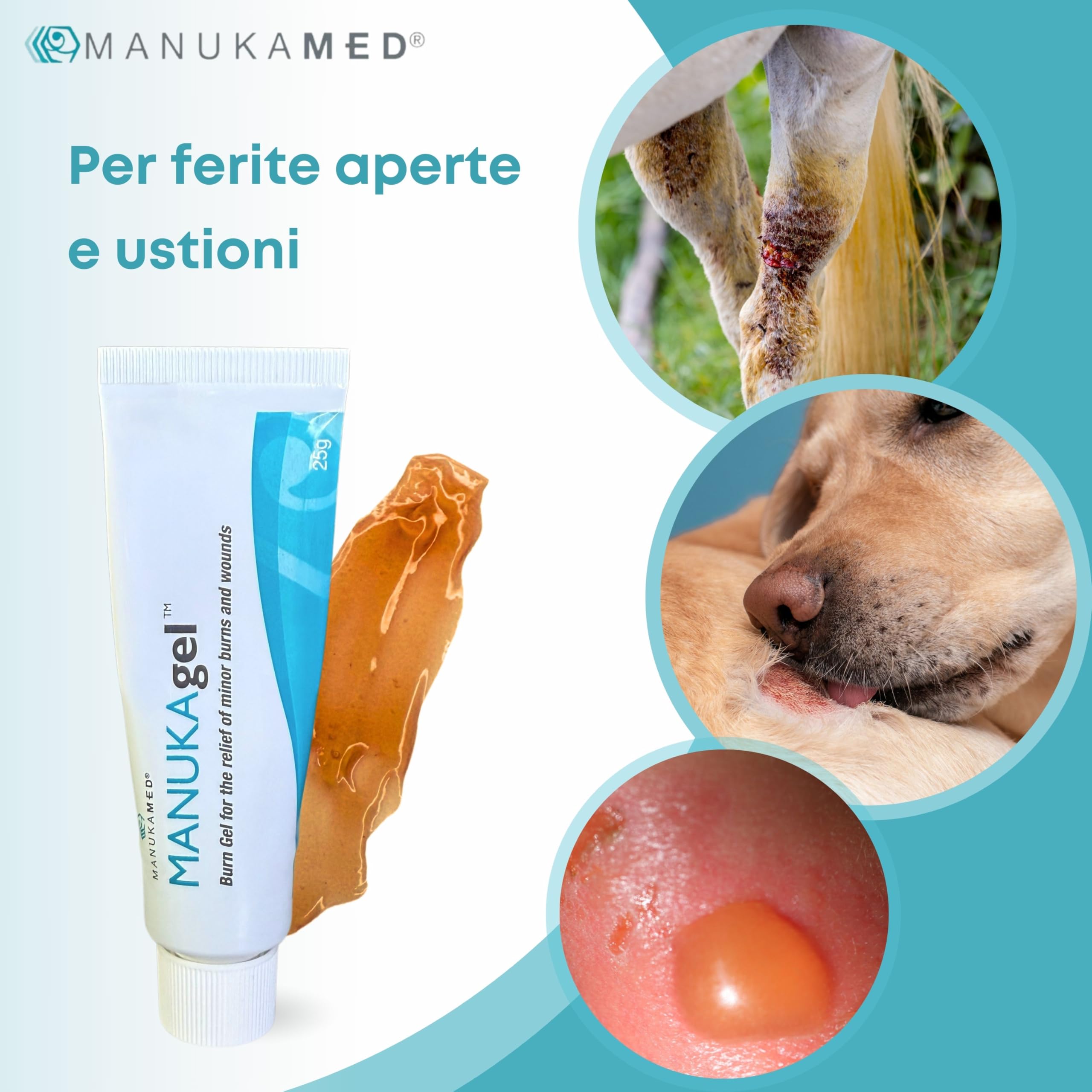 ManukaMed MANUKAgel Gel antibatterico, unguento per ferite per cani, gatti, cavalli, miele di Manuka 100% bioattivo MGO 560+/25 g