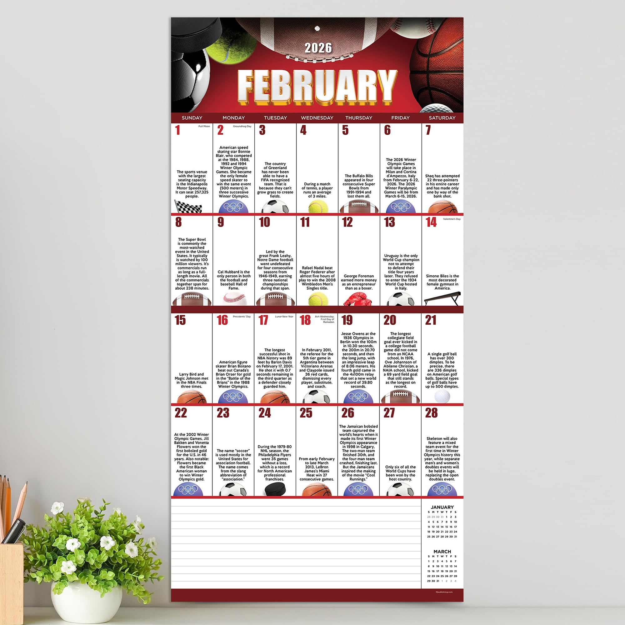 Amazon.com: TF Publishing 2026 Sports Facts & Trivia Wall Calendar