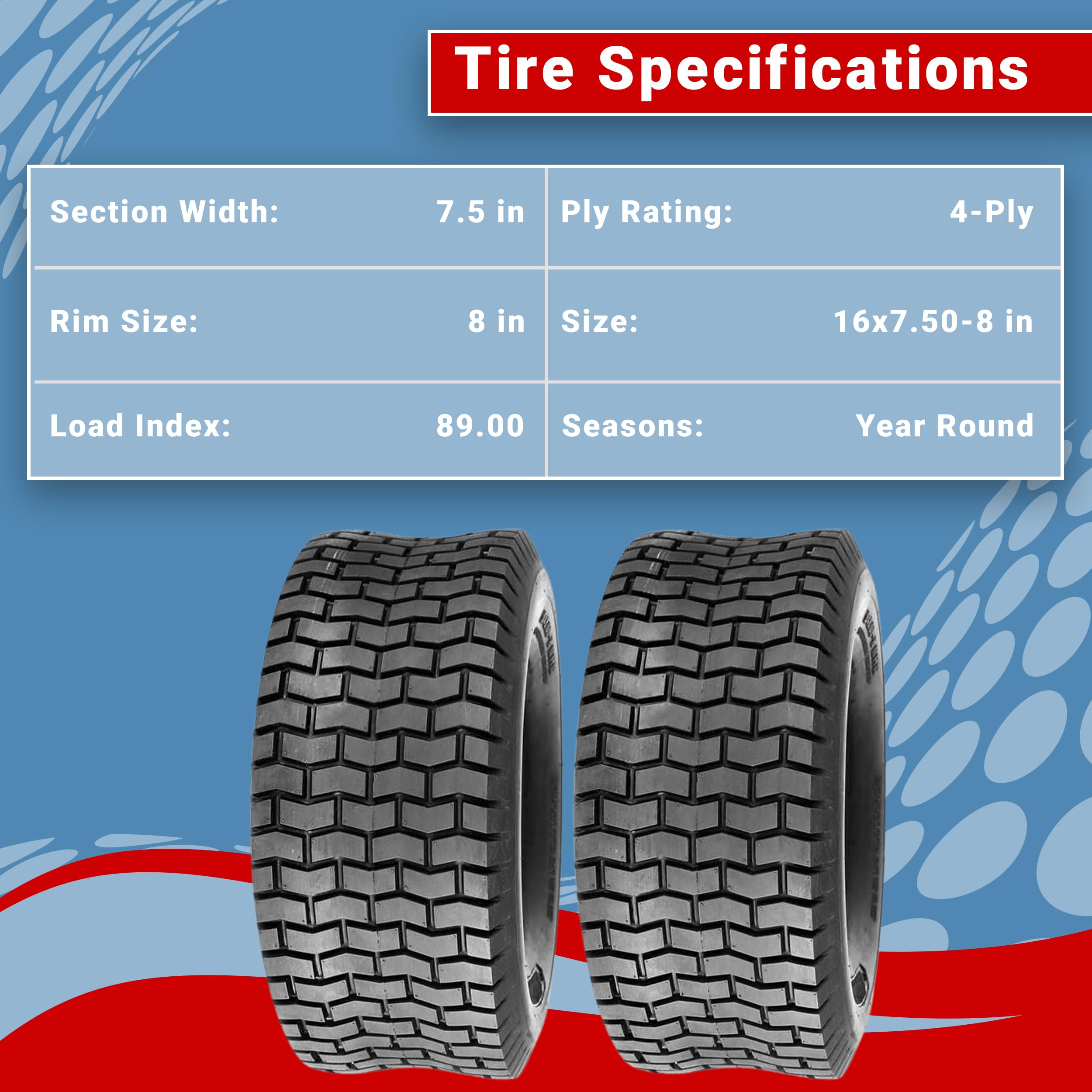 Amazon.com: JUSTUBES.COM 2 Count 16x7.50-8 Turf Tires, 4-Ply