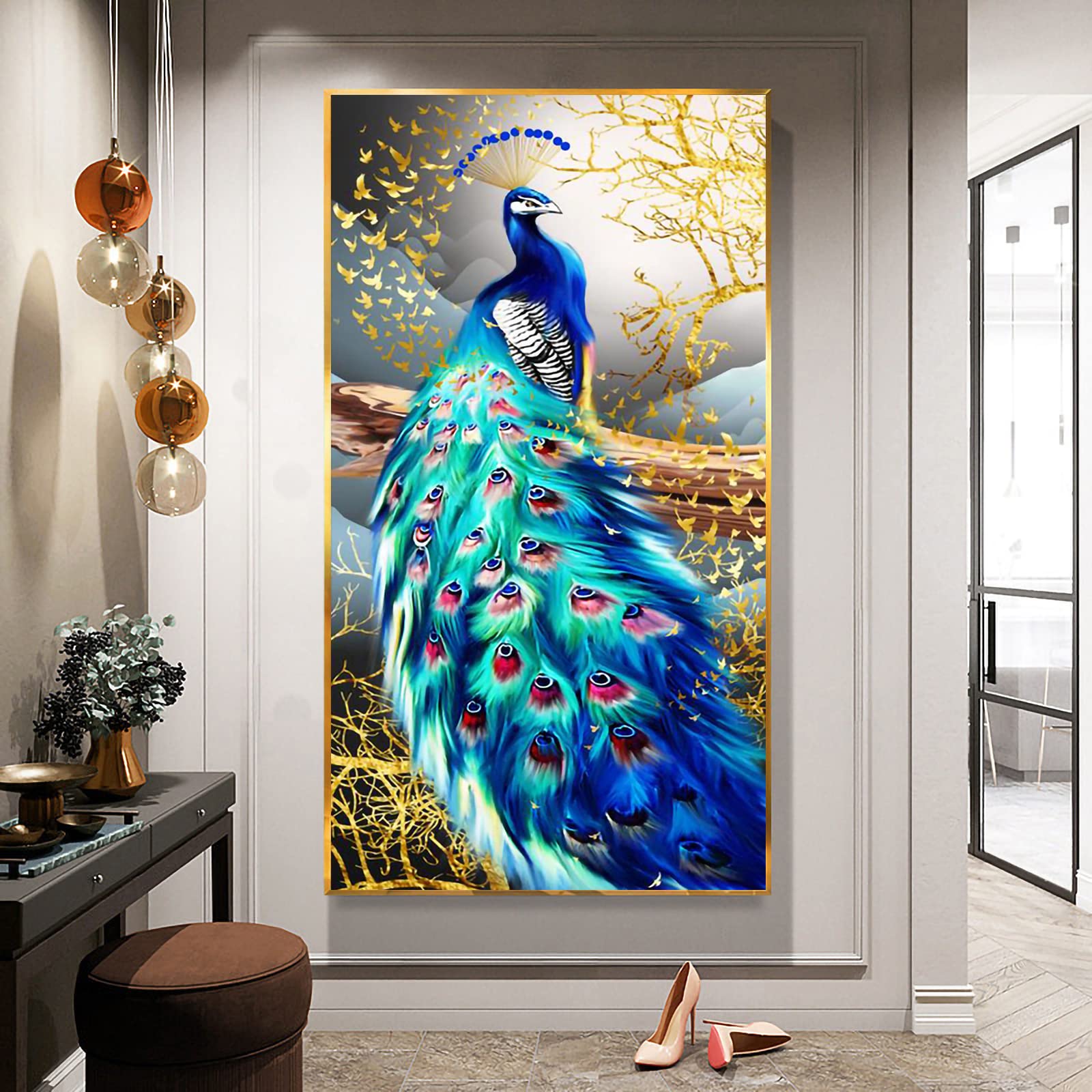 Trayosin Diamond Painting Erwachsene 5D Diamant Painting Bilder Erwachsene Pfau Groß XXL Set Full Drill mit Diamond Painting Zubehör DIY Diamant Malen nach Zahlen für Wand Décor Geschsenk (120x60cm)