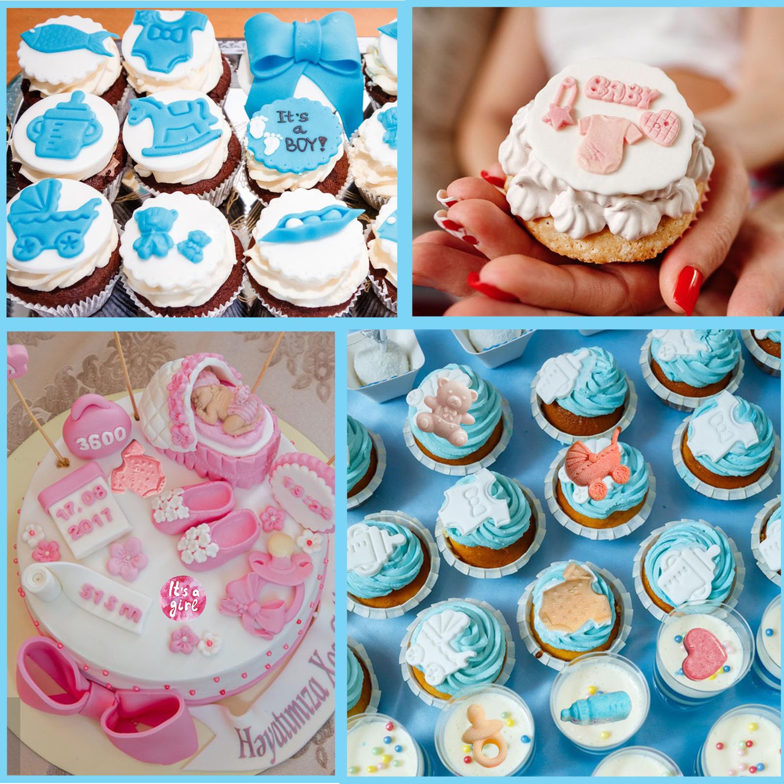 2 moldes para baby shower, chupete de biberón para bebé, bebé, baby shower, molde de chocolate para chocolate, caramelo, galletas, gelatina, cubitos de hielo, gomitas, baby shower, fiesta, magdalenas
