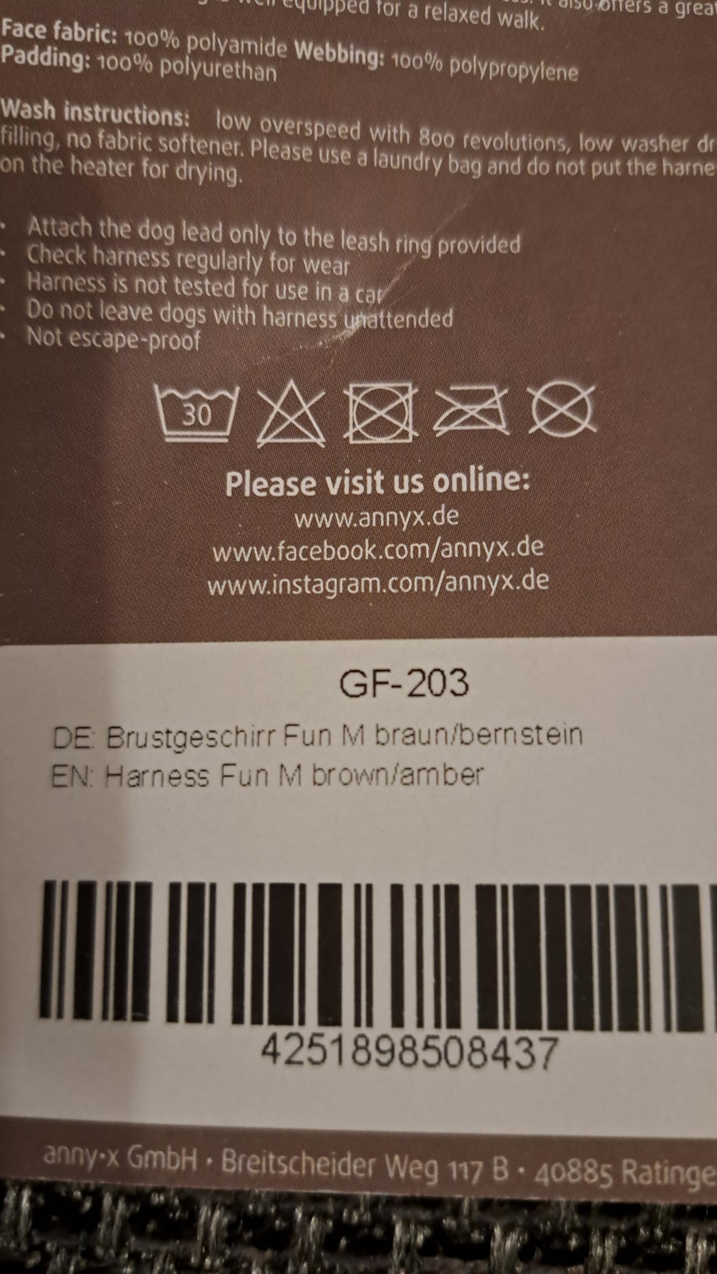 anny-x Brustgeschirr Fun braun Bernstein - Gr. M