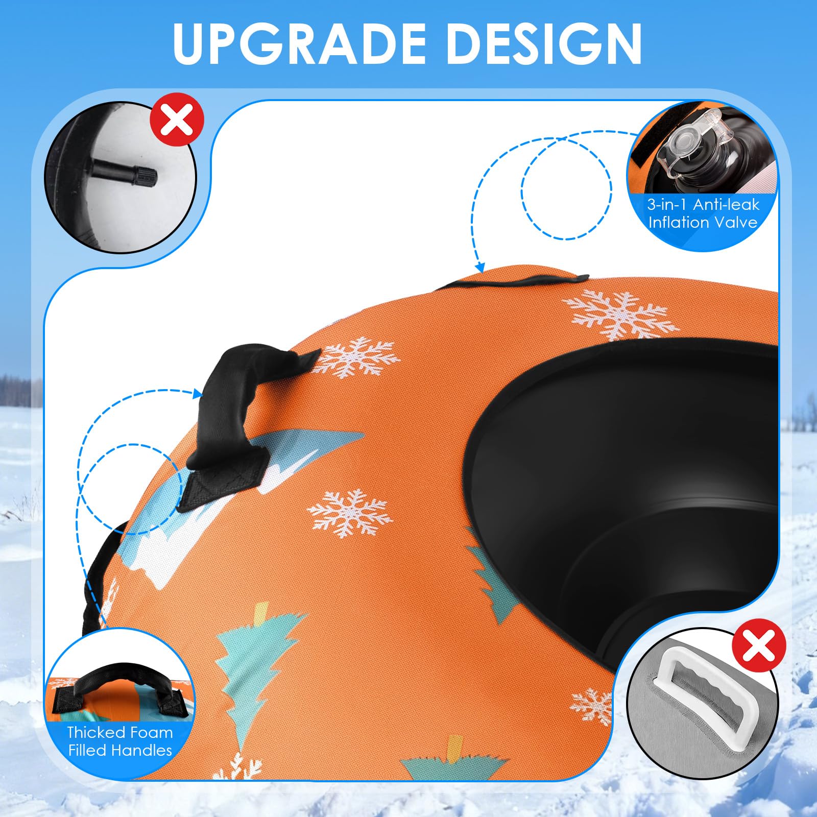 BROTOU Trineo inflable de nieve 120 cm con asas y funda