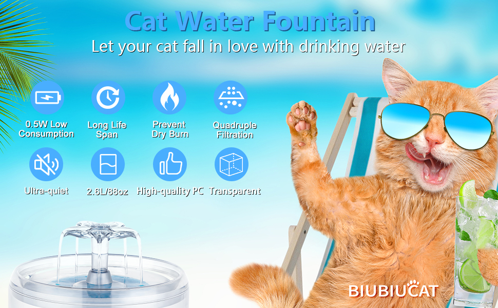 Biubiucat Cat Water Fountain Transparent - 88oz/2.6L Large Capacity Automatic Dog Water Dispenser Whisper-Quiet Pet… - Image 7