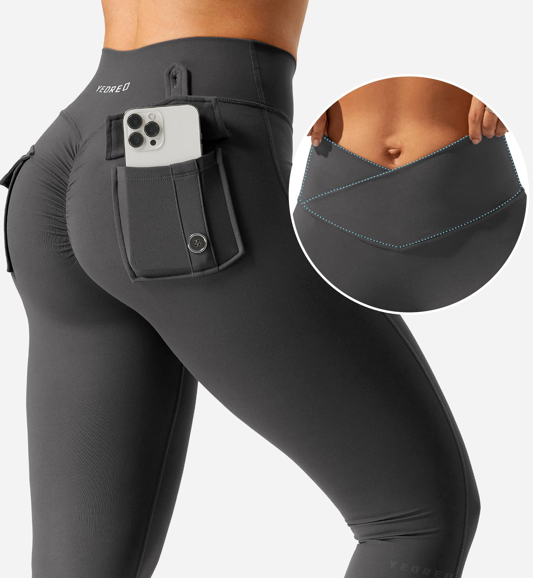 YEOREO CoreFlex Leggings sportivi da donna con tasche a V in vita, leggings da palestra