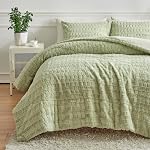 Wajade Faux Rabbit Fur Comforter Set Ultra Soft Fluffy Bedding Comforter Set Luxury Rectangle Pattern Plush Fuzzy 3 Pieces Bed Set(1Comforter+2 Pillowcases) (Full Size, Ivory White)