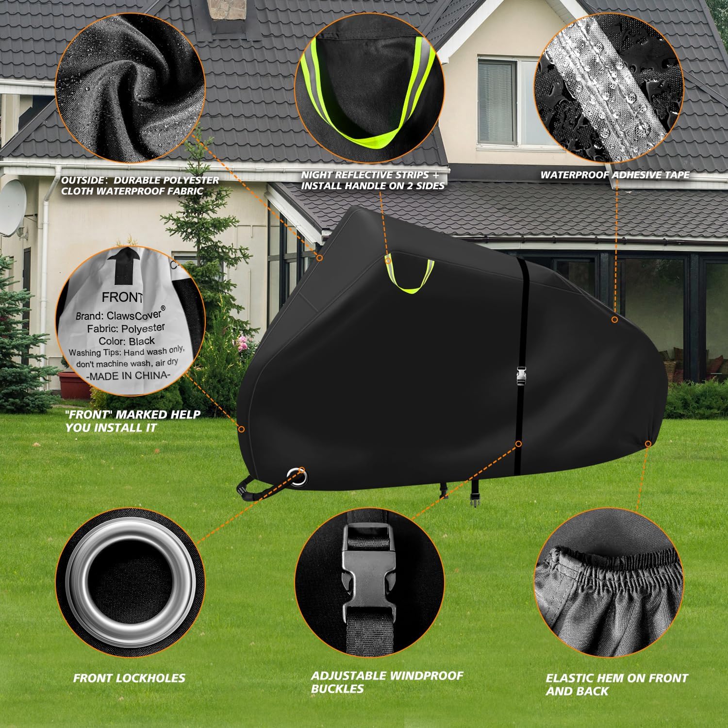 ClawsCover Fahrradabdeckungen für den Außenbereich, wasserdicht, für 2 Fahrräder, strapazierfähiges 600D-Polyester, langlebig, UV-Schutz, wetterfest, für E-Bike, Fahrrad, Elektrofahrrad, Schnallen