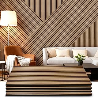 LARWORKS Acoustic Wood Wall Panels 4 Pack 47.6" x 23.6", Sound Proof Wooden Paneling for Walls, 3D Fluted Panel for Interior Wall Decor, Living Room, Bedroom - Teak (Cover Approx.31 sq.ft)
