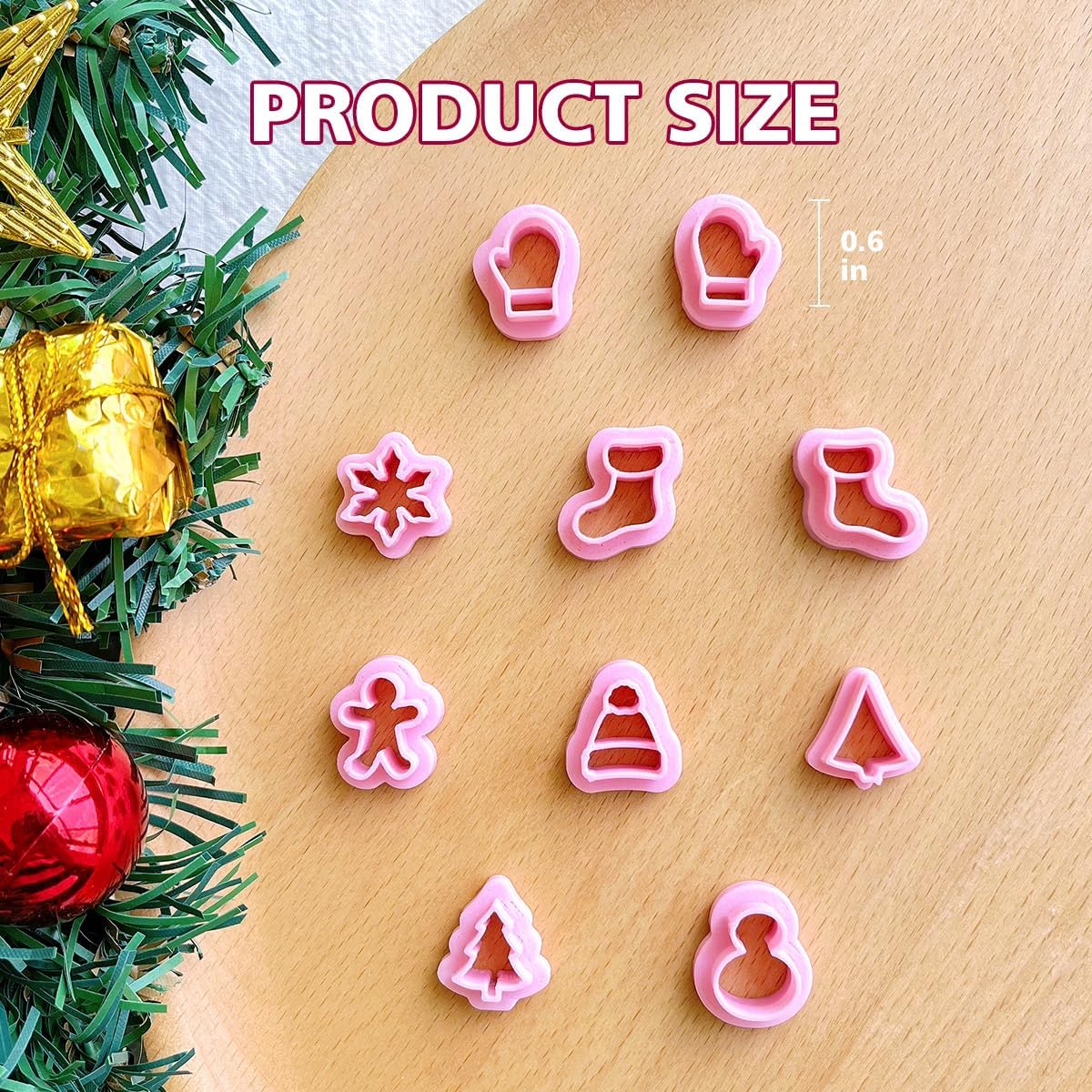 KEOKER Christmas Polymer Clay Cutters - 10 Shapes, Christmas Tree Cutters for Polymer Clay Earrings