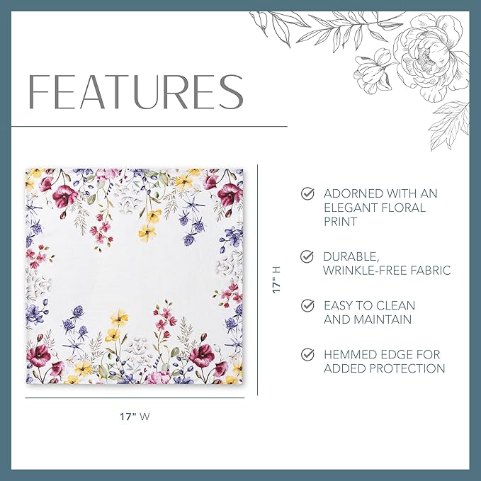 Servilletas de Tela Elrene Poppy Wildflower Juego de 4 miniatura 2