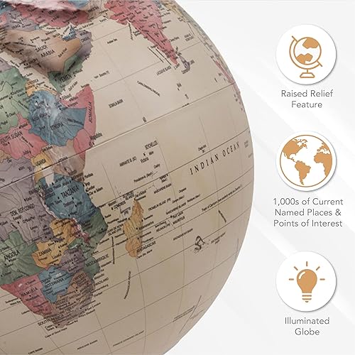 Miniatura 4 de Waypoint Geographic Athens - Globo de alivio iluminado estilo océano antiguo de 12 pulgadas para decoración del hogar y la oficina