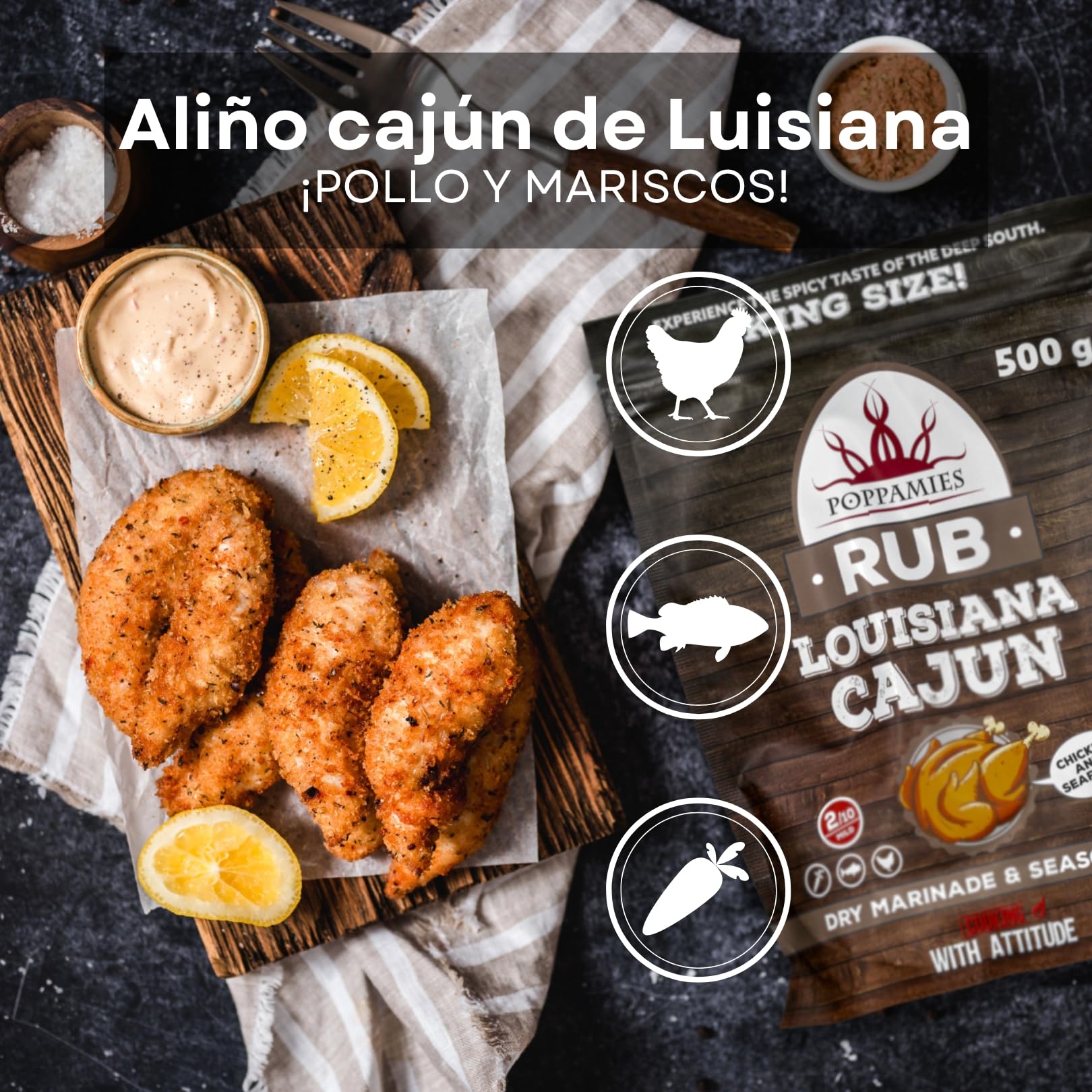 Poppamies Louisiana Cajun BBQ Rub - Condimento BBQ 100% Natural - Marinada Seca y Especias. Especialmente Adecuado para Pollo - Paquete Grande (500g)