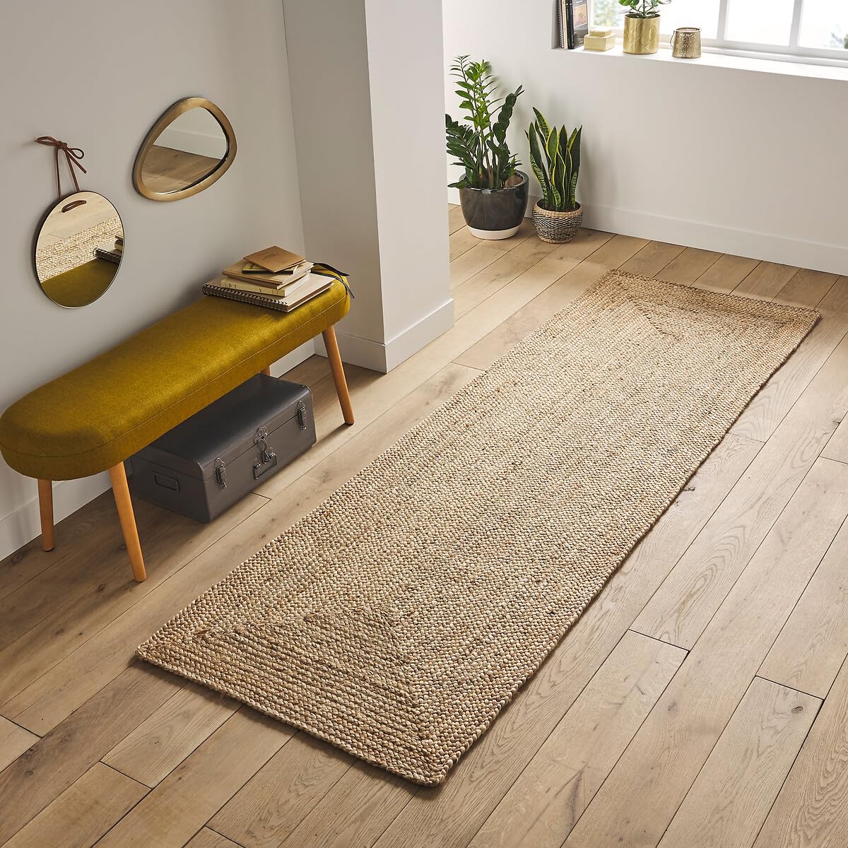 Alfombra de Yute Natural Trenzada a Mano con Forma Rectangular para Pasillo, Sala de Estar, salón, habitacón, decoración de área 100% Fibra Natural. (60x110cm)