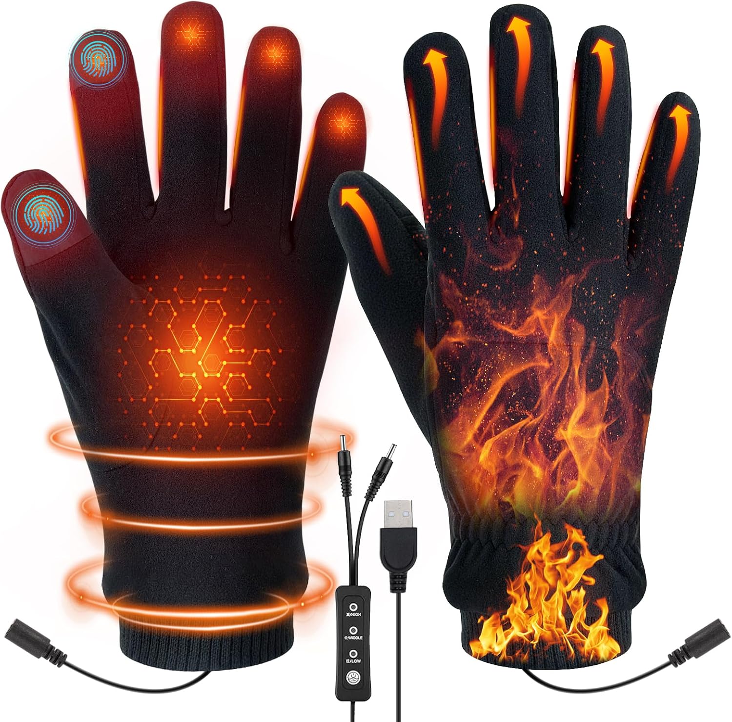 USB Heated Gloves for Men & Women – 3 Heat Levels, Full Finger Design