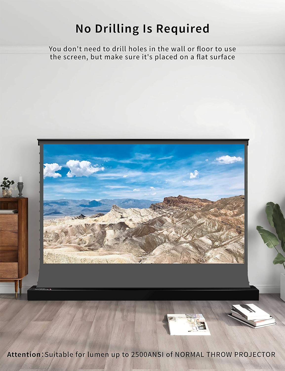 VIVIDSTORM-Long Focus ALR Screen,Sound Transparent Perforated,Black Housing Motorized Floor-Rising Projection Screen,Compatible with Lumen up to 2500ANSI of Ordinary Projector,VSDSTPALR92H