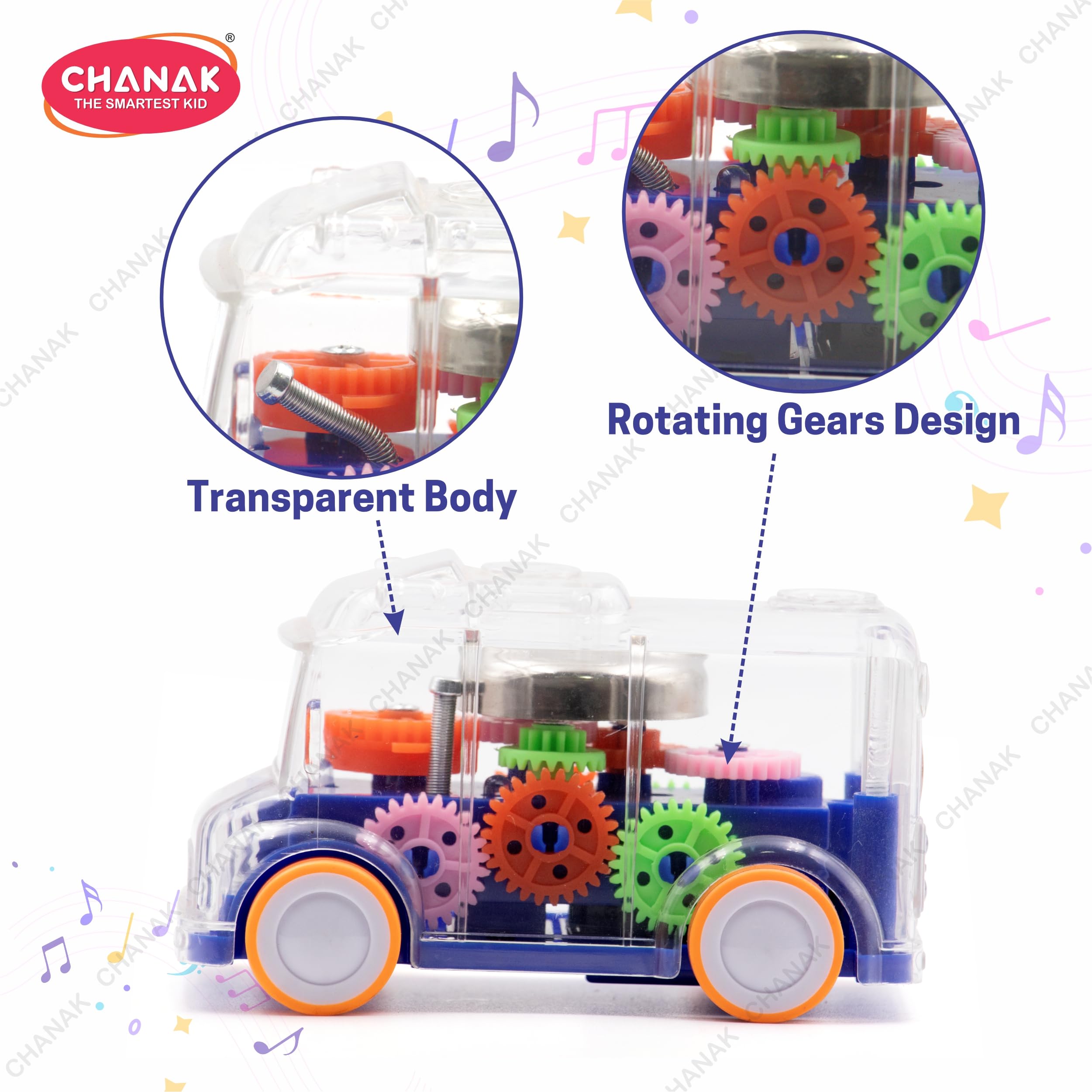 Chanak Transparent Gear Bus for Kids, Mini School Bus with Tinkling Sound and Light Toy for Kids Above 3 Years, BIS Approved (Dark Blue) 1