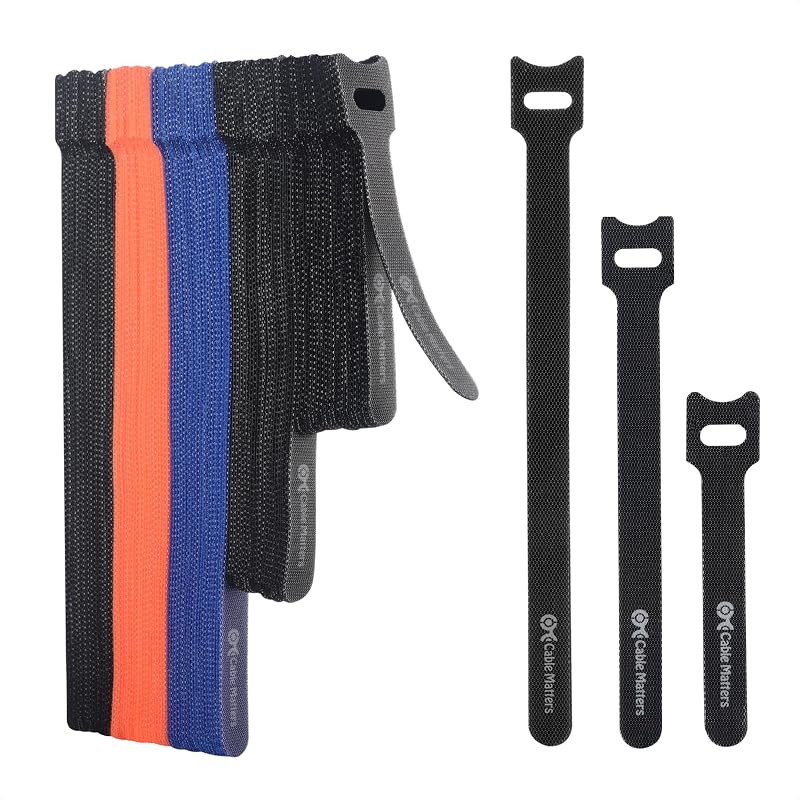 Cable Matters Paquete de 100 bridas reutilizables con gancho y bucle, 4/6/8 pulgadas | Resistencia a la tracción de 42 libras, multicolor, correas para cables, organizadores de cables y bridas para gestión de cables