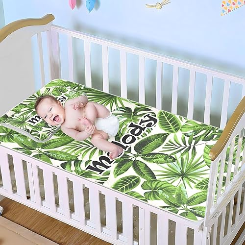 Miniatura 3 de Custom Tropical Palm Leaves Crib Mattress Protector Pad for Boys Girls Baby Ice Silk Mat Bed Crib Bed Sheets Baby Cooling Pad with Pillowcase for