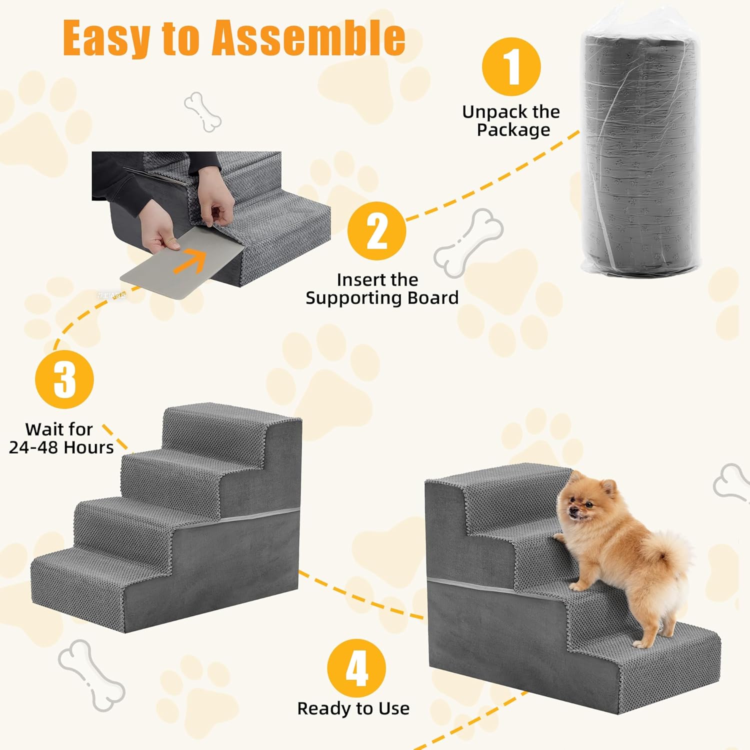 4-Step Dog Stairs for Large Dogs and Cats, 18in H Dog Steps for Couch, Sofa, Chair, Non-Slip Sturdy Pet Steps, Pet Ramp for High Bed Indoor