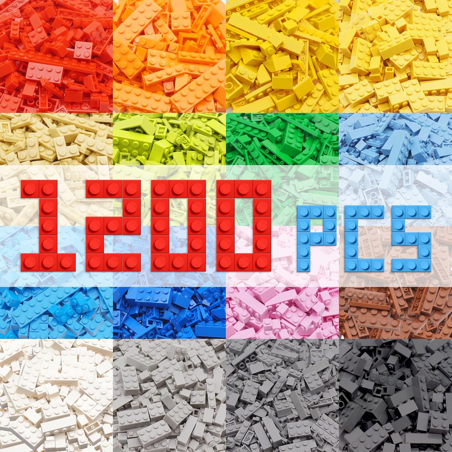 1200 Piece Building Bricks,Bulk Classic Building Blocks Box Compatible ...