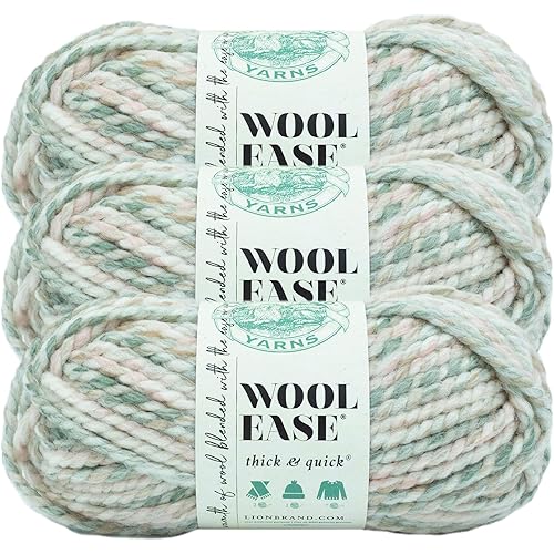 Lion Brand Yarn Wool-Ease Thick and Quick Yarn, Soft and Bulky Yarn for Knitting, Crocheting, and Crafting, 3 Pack, Seashell