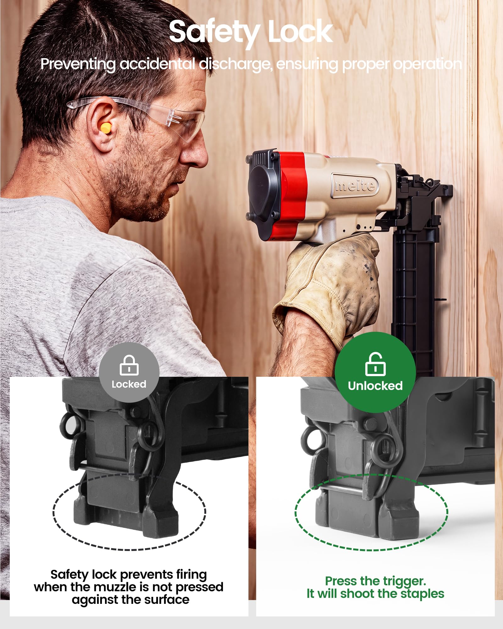 meite PW2638-L - Grapadora neumática de construcción de calibre 16 de 1 pulgada (26,4 mm) de ancho (tipo P) para aplicaciones de alta resistencia