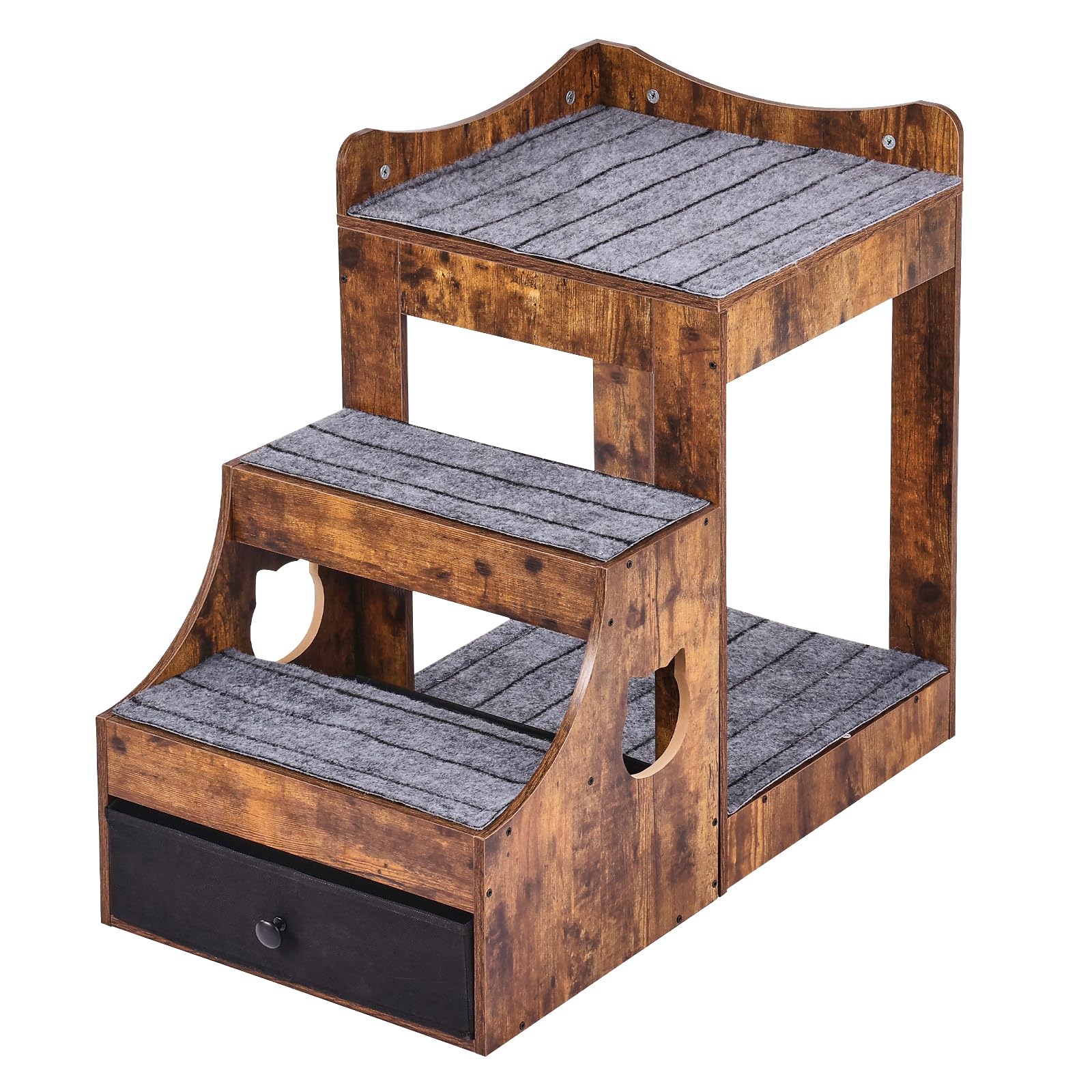 VEVOR Lit Superposé pour Animaux de Compagnie Chien Chat avec Escaliers Amovibles et Tiroir de Rangement, Marron