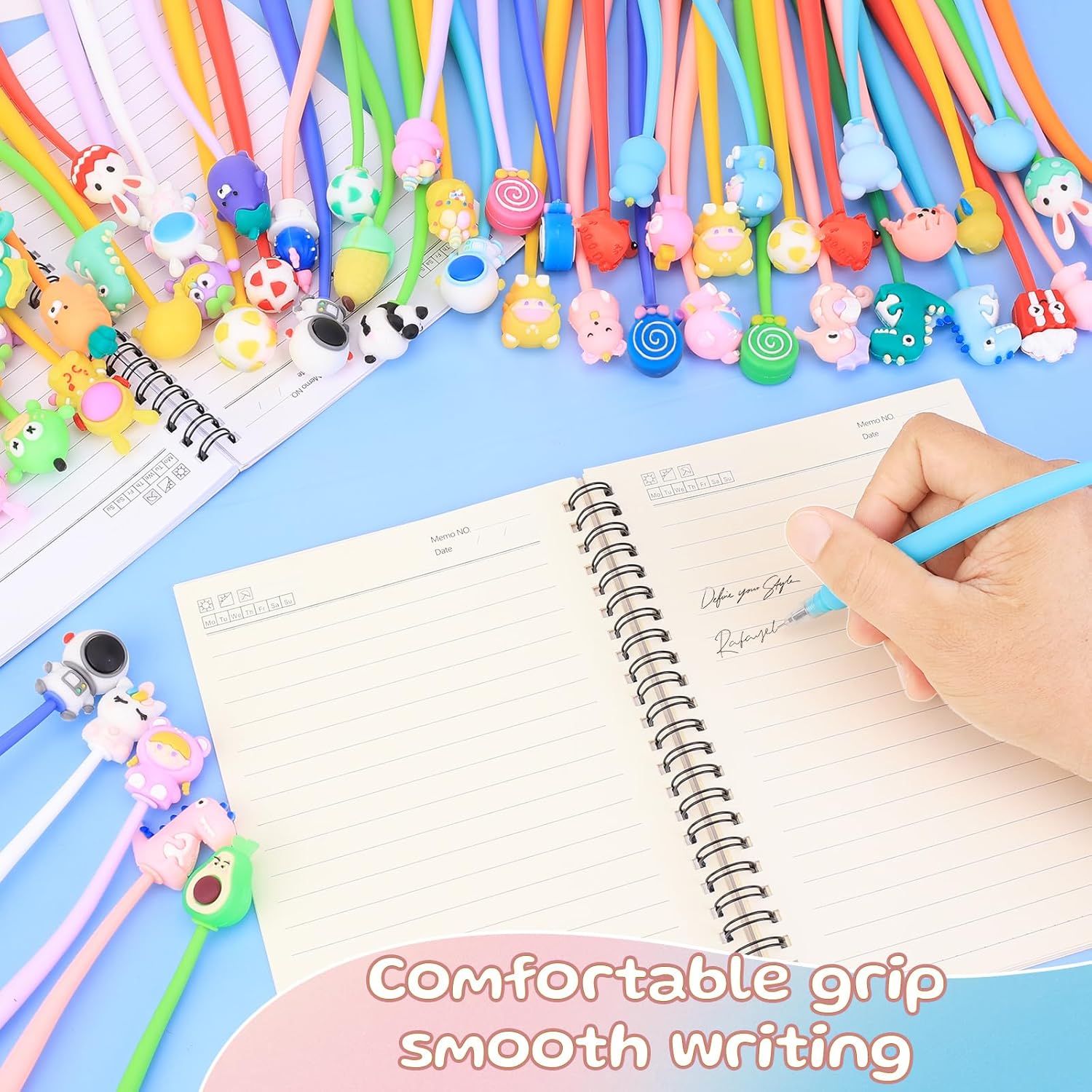 100pcs Squishy Pens, Fun Pens Bulk Cute Stress Relief Bobblehead Pen Novelty Black Ink Kawaii Cartoon Animal Pen for Prizes Party Favors Birthday Gifts Home Office