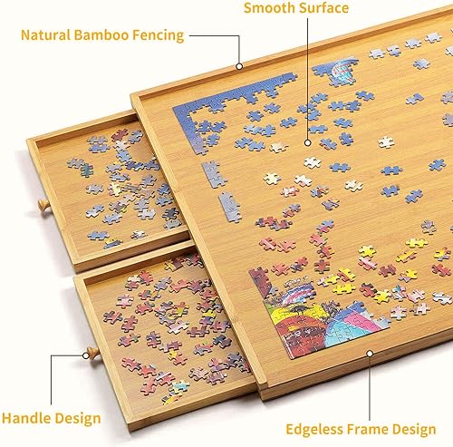 Miniatura 3 de Mesa de rompecabezas para adultos  1500 piezas de tablero de rompecabezas de bambú con 4 cajones, accesorios de mesa de rompecabezas para
