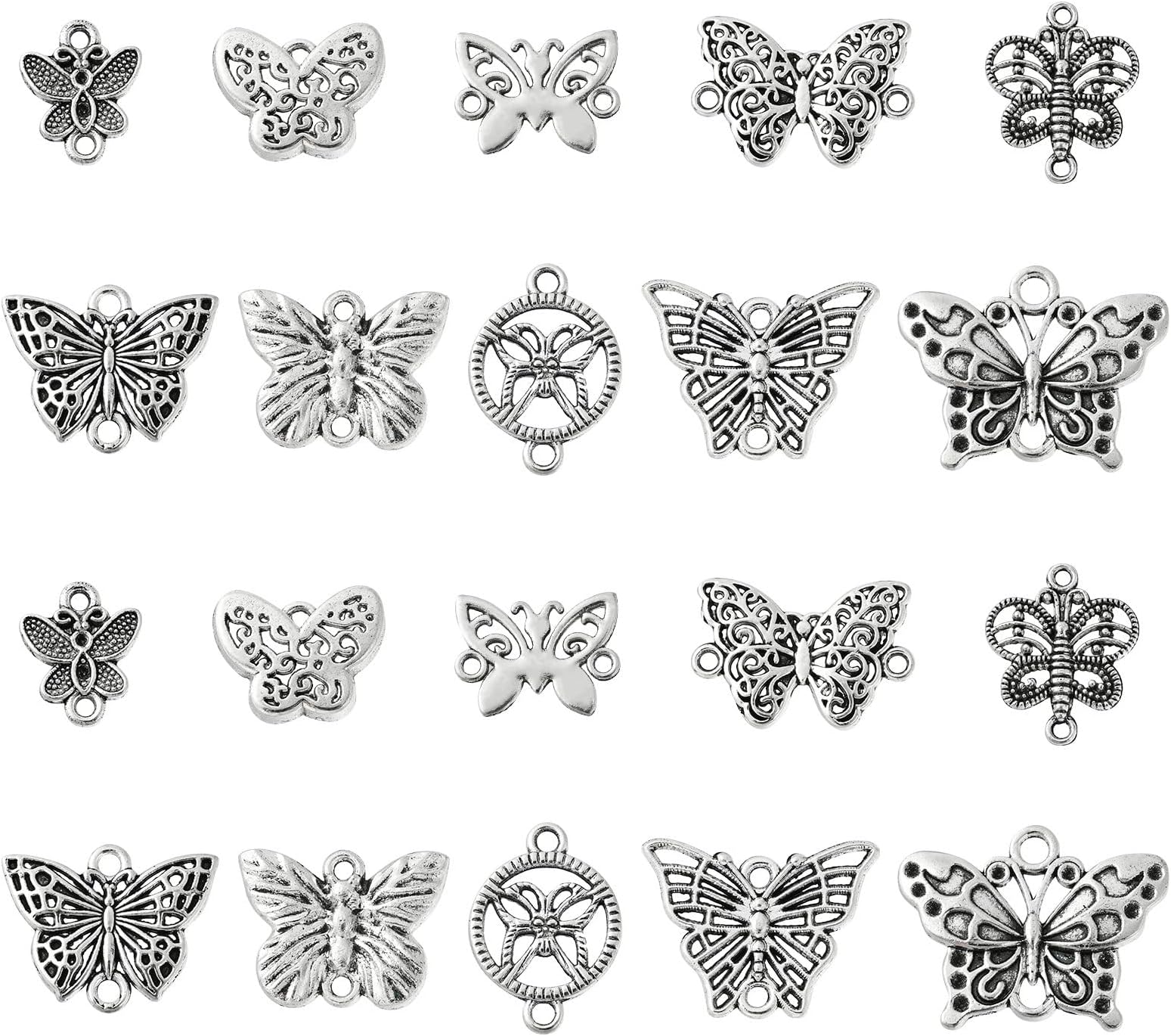 DanLingJewelryDanLingJewelry 100Pcs 10 Styles Butterfly Connectors Charms Tibetan Silver Butterfly Charms with Double Loops for Jewellery Bracelets Making
