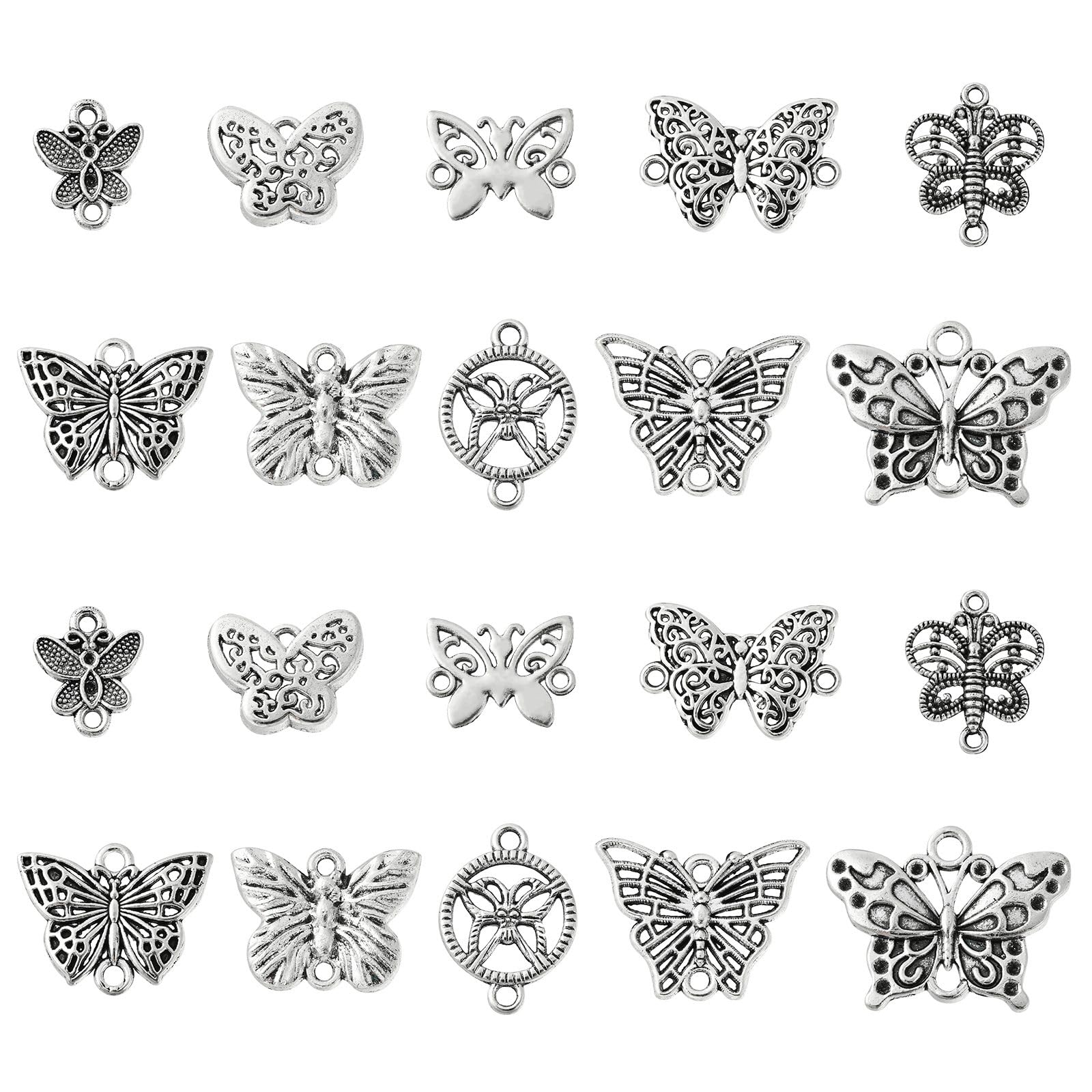 DanLingJewelryDanLingJewelry 100Pcs 10 Styles Butterfly Connectors Charms Tibetan Silver Butterfly Charms with Double Loops for Jewellery Bracelets Making