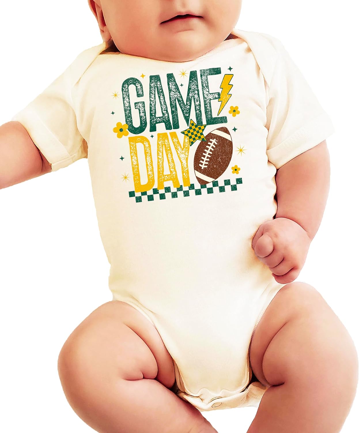 Olive Loves Apple Trendy Game Day Shirt and Bodysuit Green and Yellow Football T-Shirt for Women, Kids, and Baby