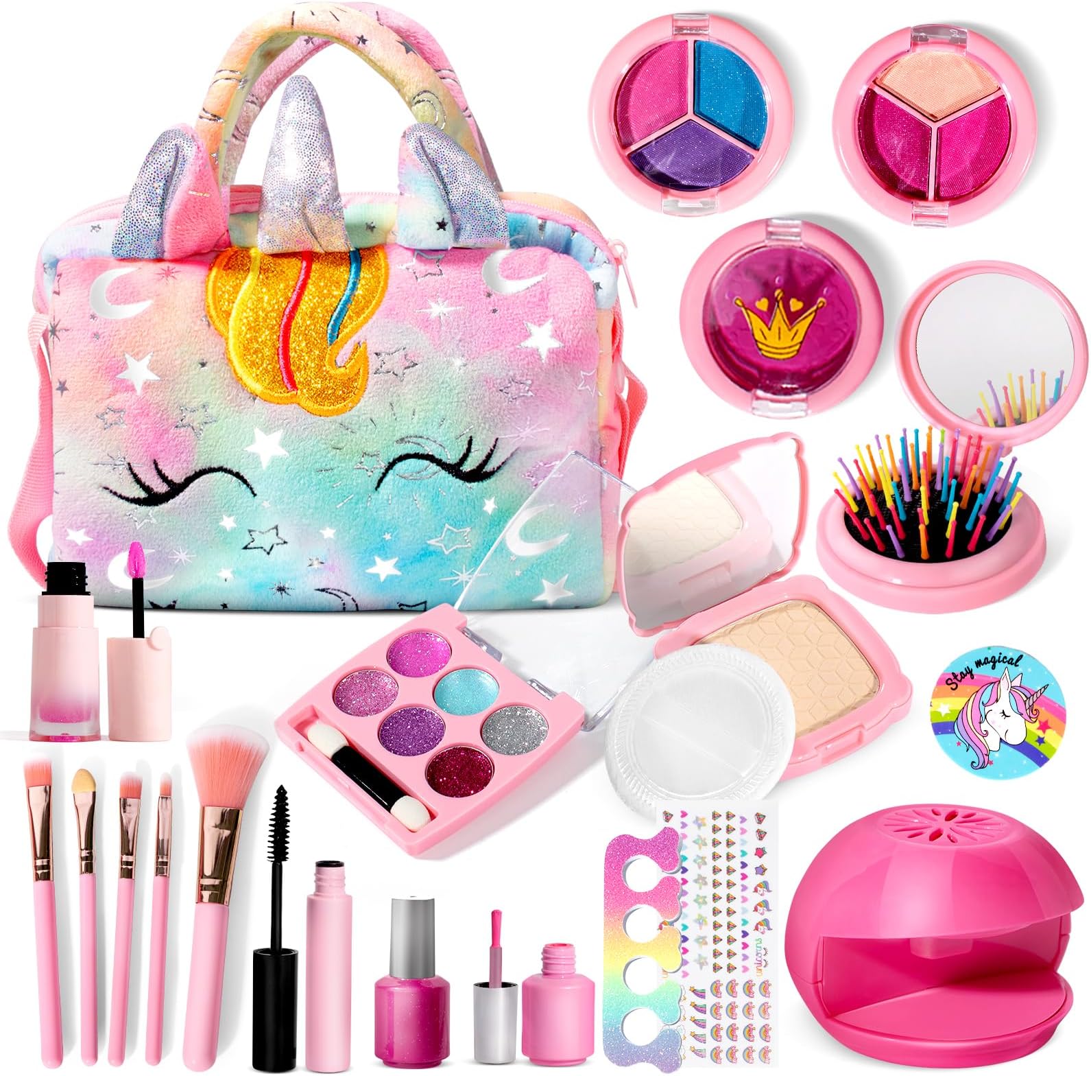 ULOVEME Kids Real Makeup Kit for Little Girls - Real, Non Toxic, Washable Make Up Toy - Umicorn Toys Gift for 3 4 5 6 7 8 9 10 12 Years Old Girls Birthday (Rainbow Umicorn)