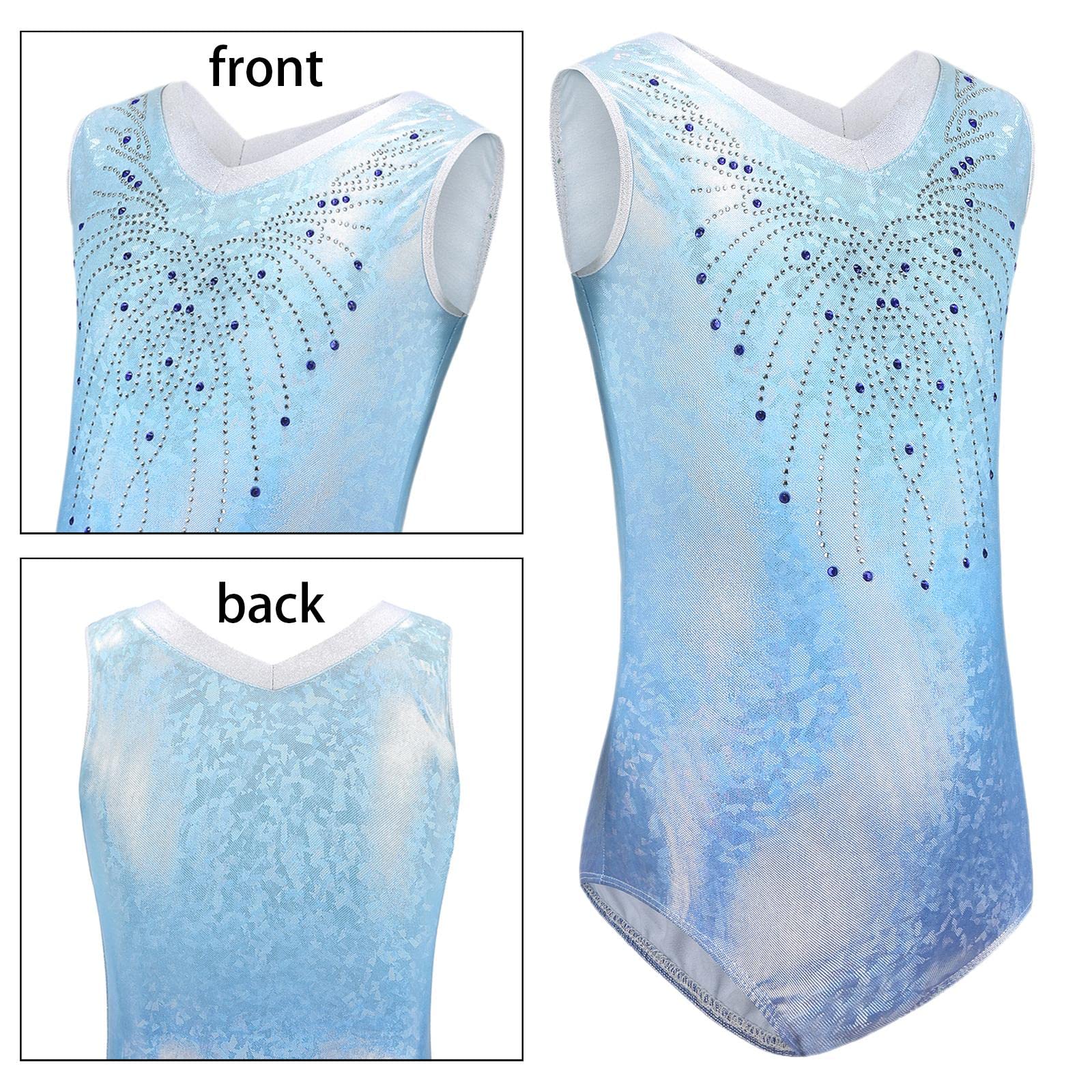 Justaucorps de Gymnastique Fille Élégant avec Brillants Danse Combinaison Sportive Vêtement Polyester Confortable Adapté Aux Spectacles