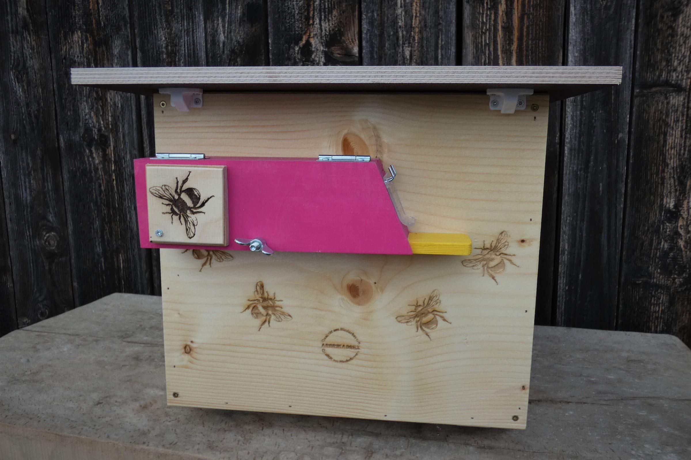 Profi XXXL Hummelkasten mit Wachsmottensperre und Zufütterung, 2X Sichtfenster und Nistmaterial geflammt oder Imprägniert Wetterfest Bienenhaus Hummelhaus Nistkasten Hummelvilla Bienen Insektenhaus