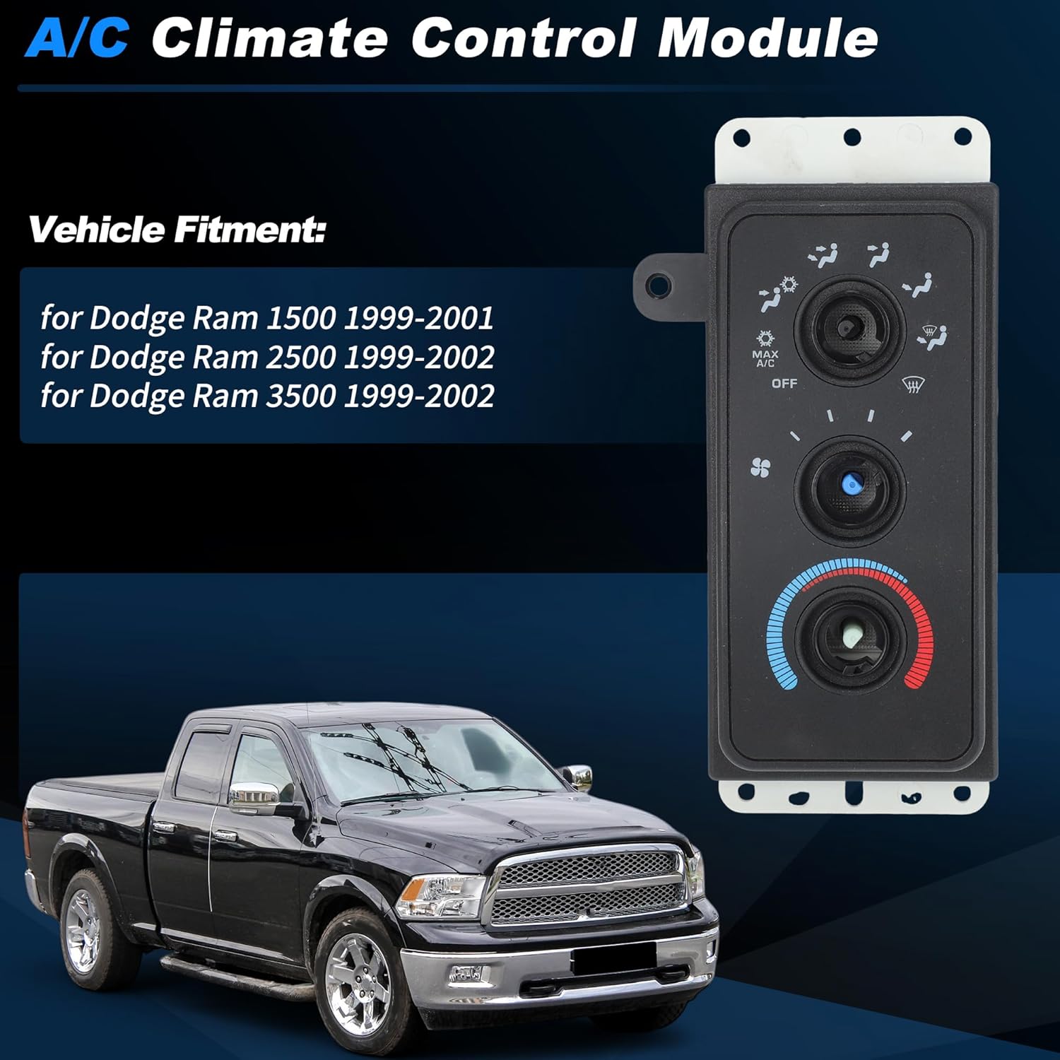 5015734AA A/C Heater Climate Control Module for Dodge for Ram 1500 1999-2001 for Ram 2500 3500 1999-2002 HVAC Control Switch Panel Replacement No.HS364/68171480AA/RL015734AA