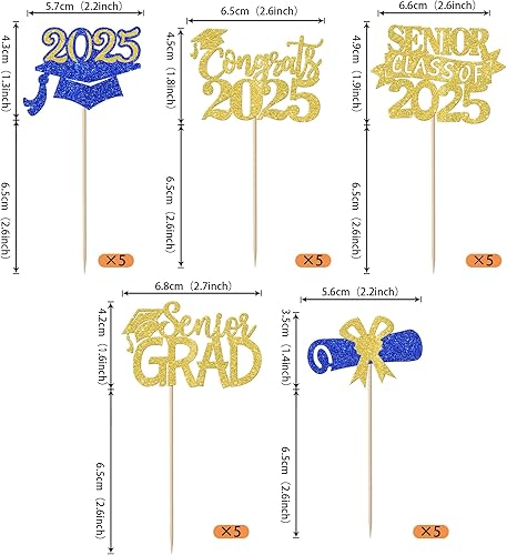 Miniatura 2 de Paquete de 30 adornos para cupcakes de graduación 2025 con purpurina para la clase superior de 2025, decoración para pasteles, diploma de magdalenas