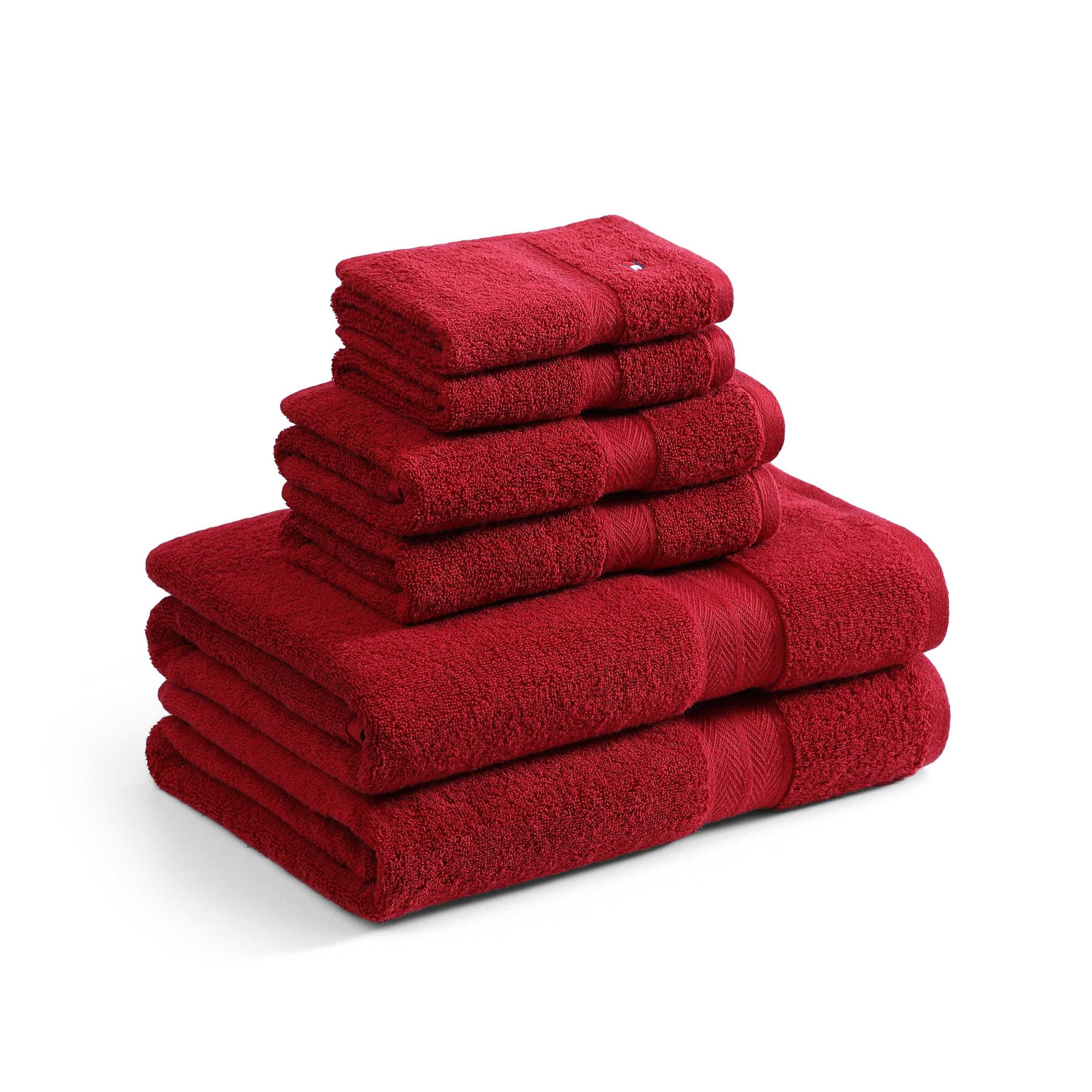 Tommy Hilfiger - Set di asciugamani da bagno, in spugna di cotone assorbente con zero torsione, peso medio, certificato Oeko-Tex (Modern American Red, 6 pezzi)