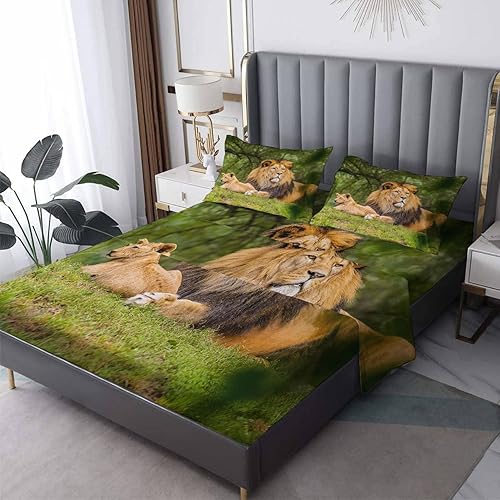 Miniatura 1 de Juego de sábanas de 3 piezas con estampado de animales y vida silvestre, tamaño individual, sábanas y fundas de almohada de microfibra suave con
