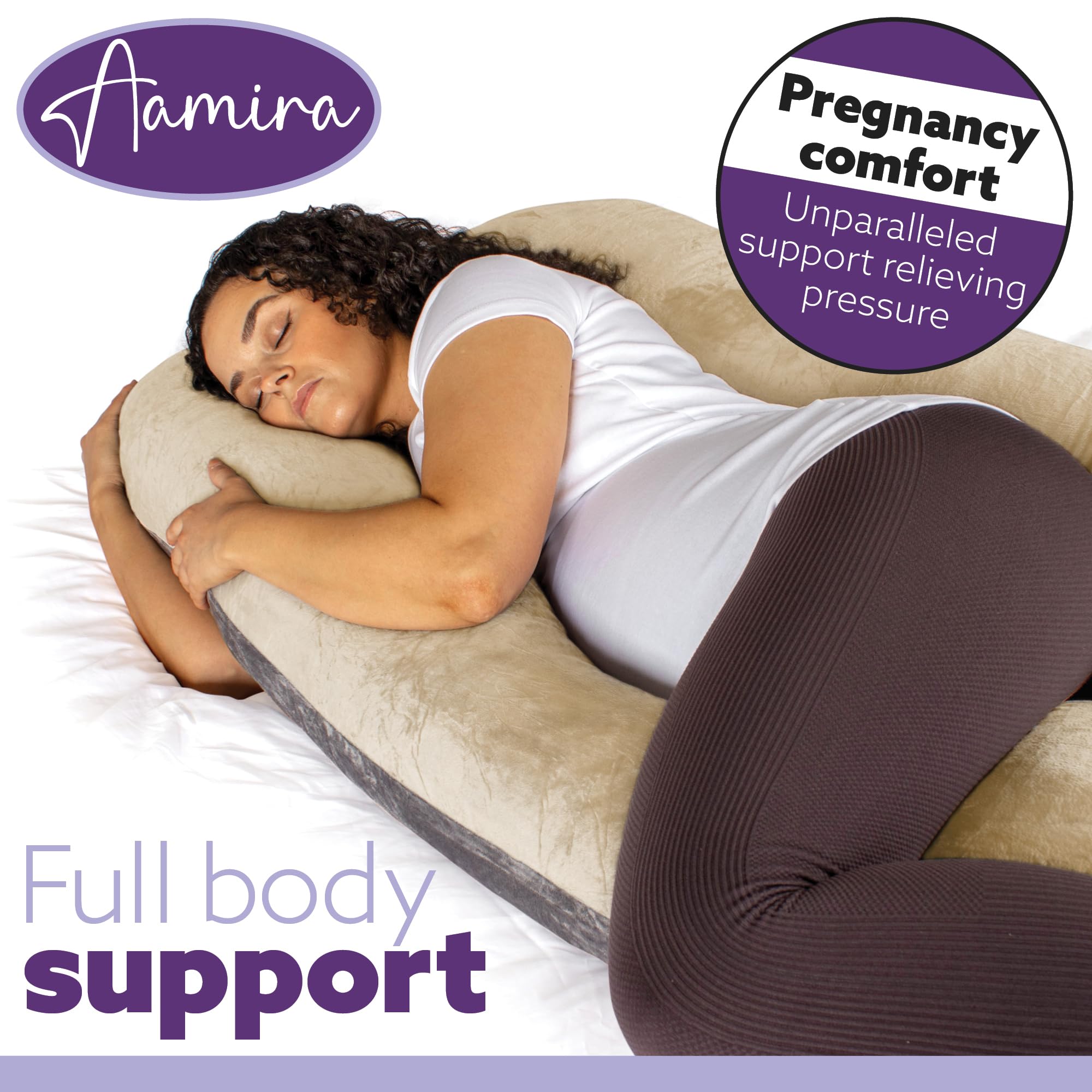 Almohada de Maternidad con Espuma viscoelástica triturada en Forma de U para Soporte de Todo el Cuerpo para Mujeres Embarazadas, con Funda de Terciopelo Lavable a máquina y extraíble