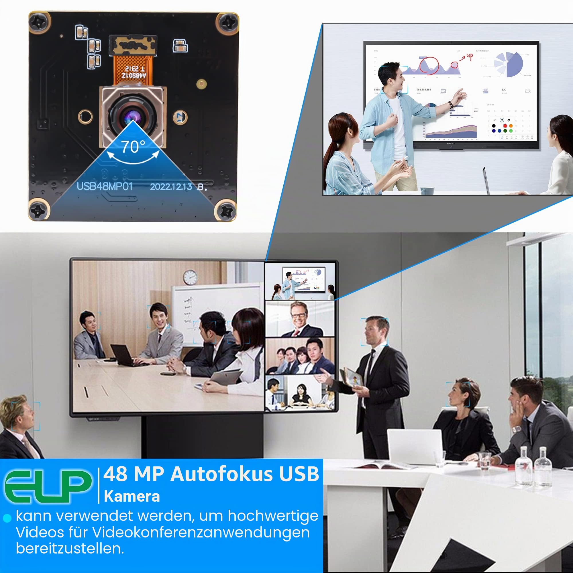 G ELP 48 MP Autofokus-USB-Kamera Mit Metallgehäuse für Computer - Weitwinkel Webcam, Mini-UVC-USB2.0-PC-Kamera für Raspberry Pi Jetson Nano (USB-Kameramodul)