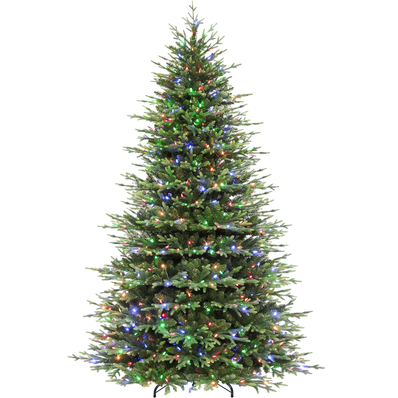 Hykolity 9 ft Prelit Christmas Tree with Realistic PE Foliage | 600 Warm White&Multicolor Led Lights, 5,179 Mixed Tips, 10 Lighting Modes, Foot Pedal, Hinged Design and Sturdy Metal Stand