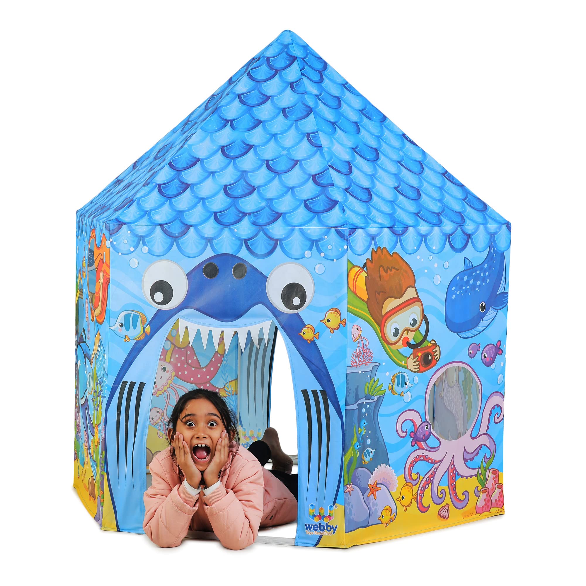 Webby Under Water Playhouse Tent For Kids With Hanging Led Light, Peep Holes, Name Tag, Sea Shell Necklace And Mermaid Facemask, Blue, Playhouse Theme (B09GCGHN5P) Amazon Price History, Amazon Price Tracker