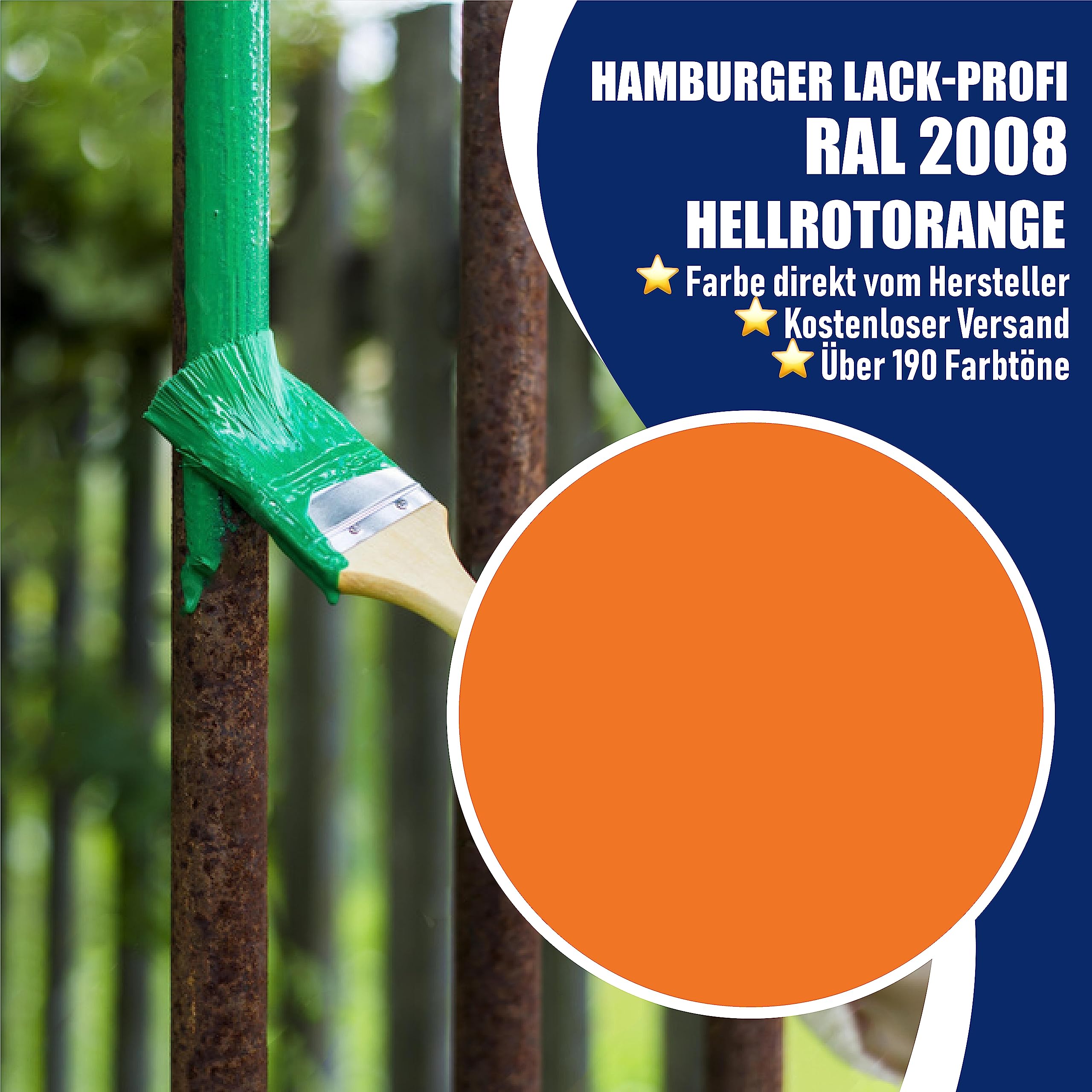 Metallschutzlack MATT Hellrotorange RAL 2008 Orange Metallschutzfarbe Metalllack Metallfarbe // Hamburger Lack-Profi (2,5 L)