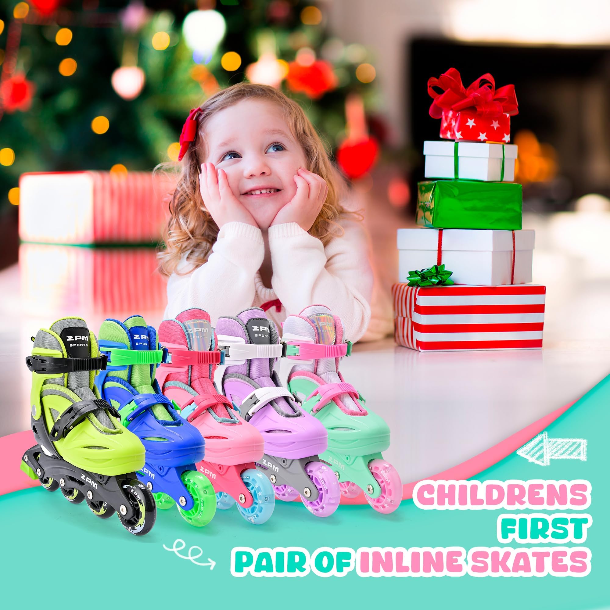 2PM SPORTS Roller en Ligne Réglables pour Enfants Filles et Garçons | Roller en ligne pour femmes, hommes et débutants âgés de 5 à 12 ans ; taille réglable ; pointures 28–31, 32–36, 37–40.